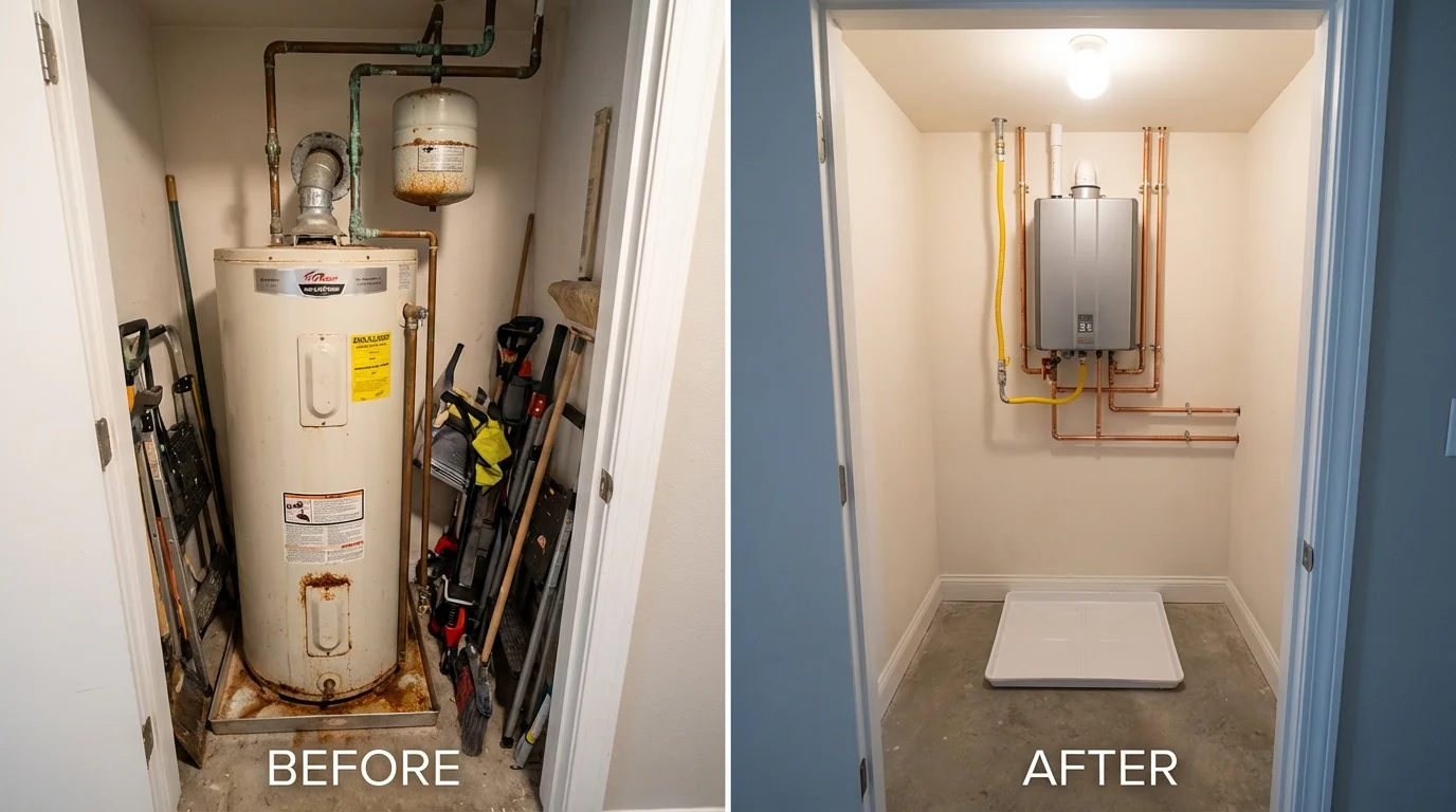 Tank water heater versus wall-mounted tankless unit comparison for Brawley, CA homeowners