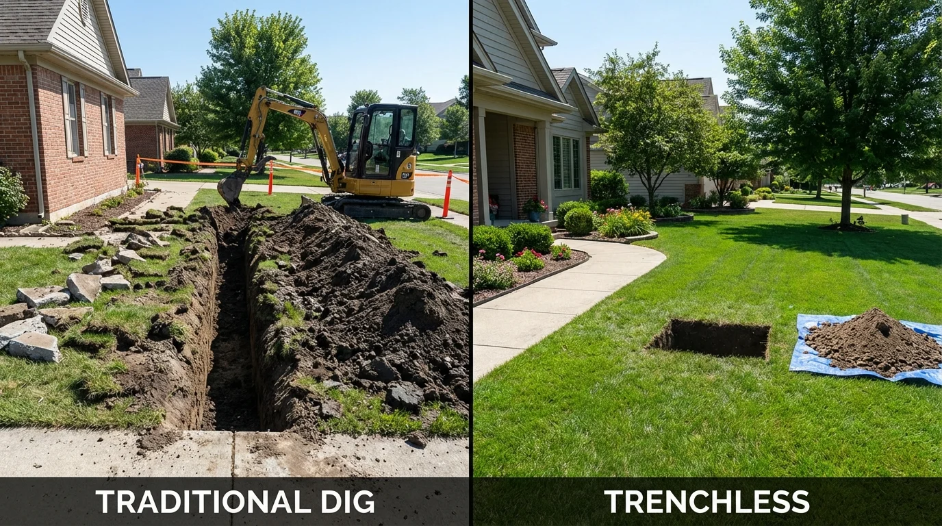 Trenchless sewer repair with minimal yard damage versus traditional excavation in Brawley, CA